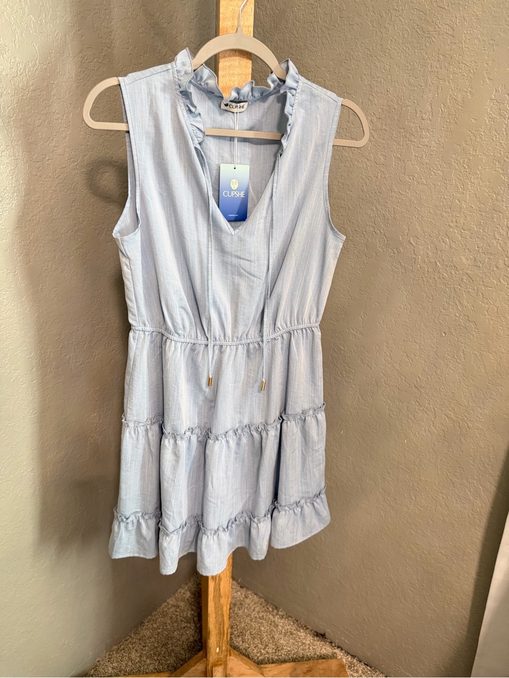 NWT CUPSHE Women’s Pale Blue Ruffled Tiered Summer Dress